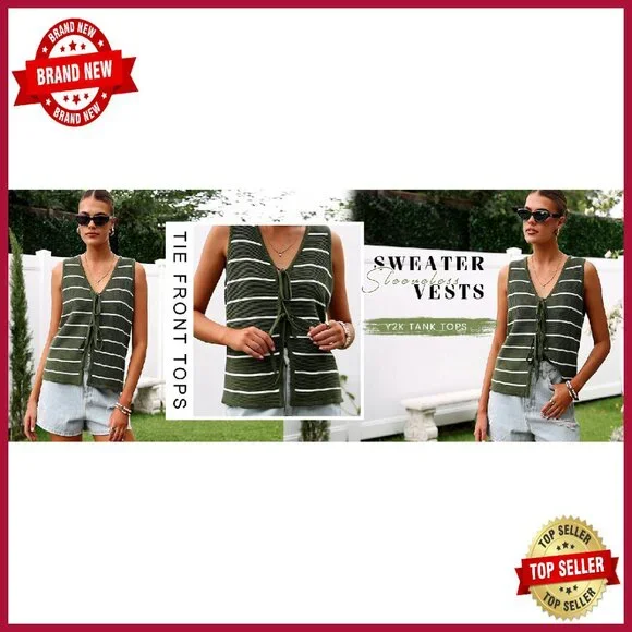 Crochet Knit V-Neck Tie Front Vest Tank Top Summer Beach Outfit